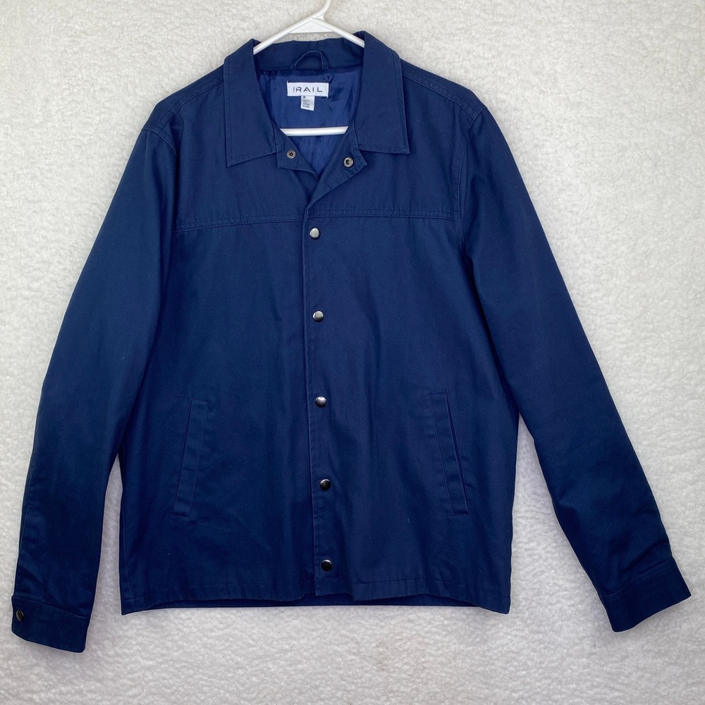 The Rail Mens Navy Blue Snap Front Utility Jacket Coach Style Size Medium